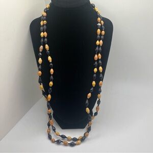 Boho Paper Bead Necklace Long Double Strand Handmade Tribal Style Earth Tone